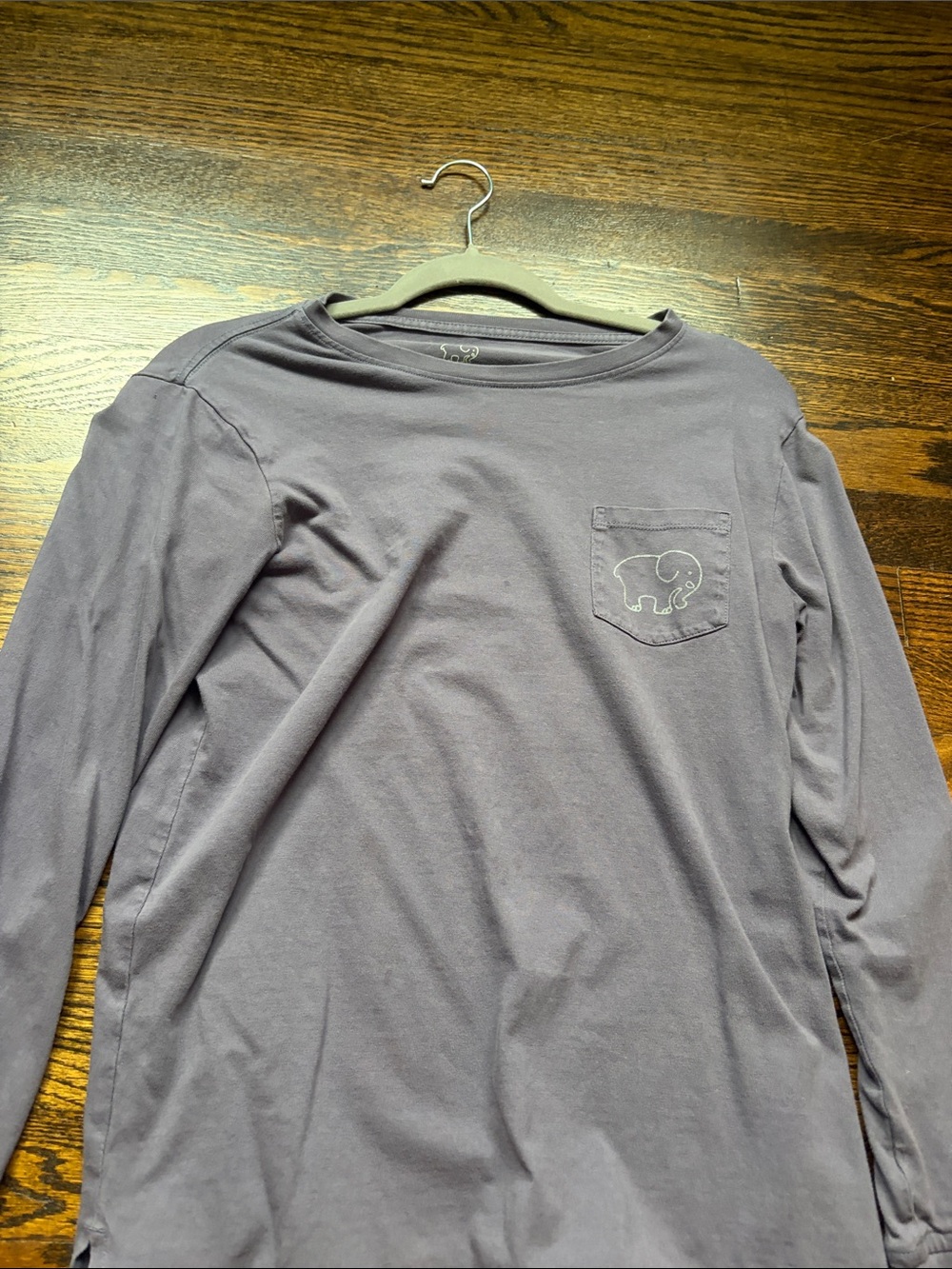 Ivory Ella Long Sleeve Pocket T-Shirt with Elephant Logo — purple size small